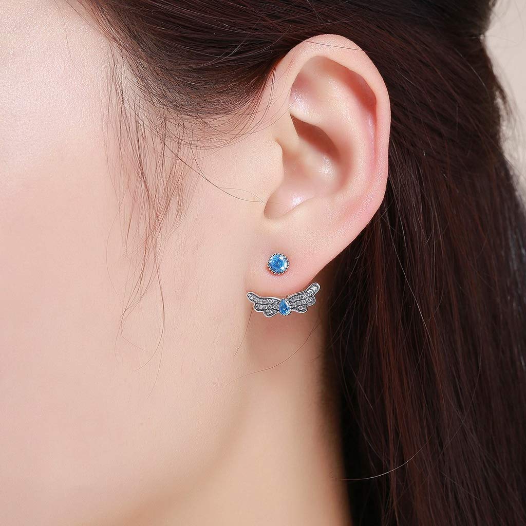 PAHALA 925 Sterling Silver Butterfly Blue Crystal Stud Earrings