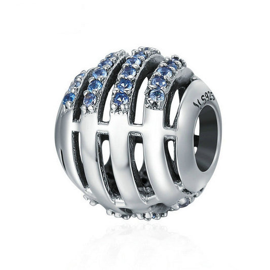 PAHALA 925 Sterling Silver Wheel of Life Sparking with Blue Crystals Charm Bead