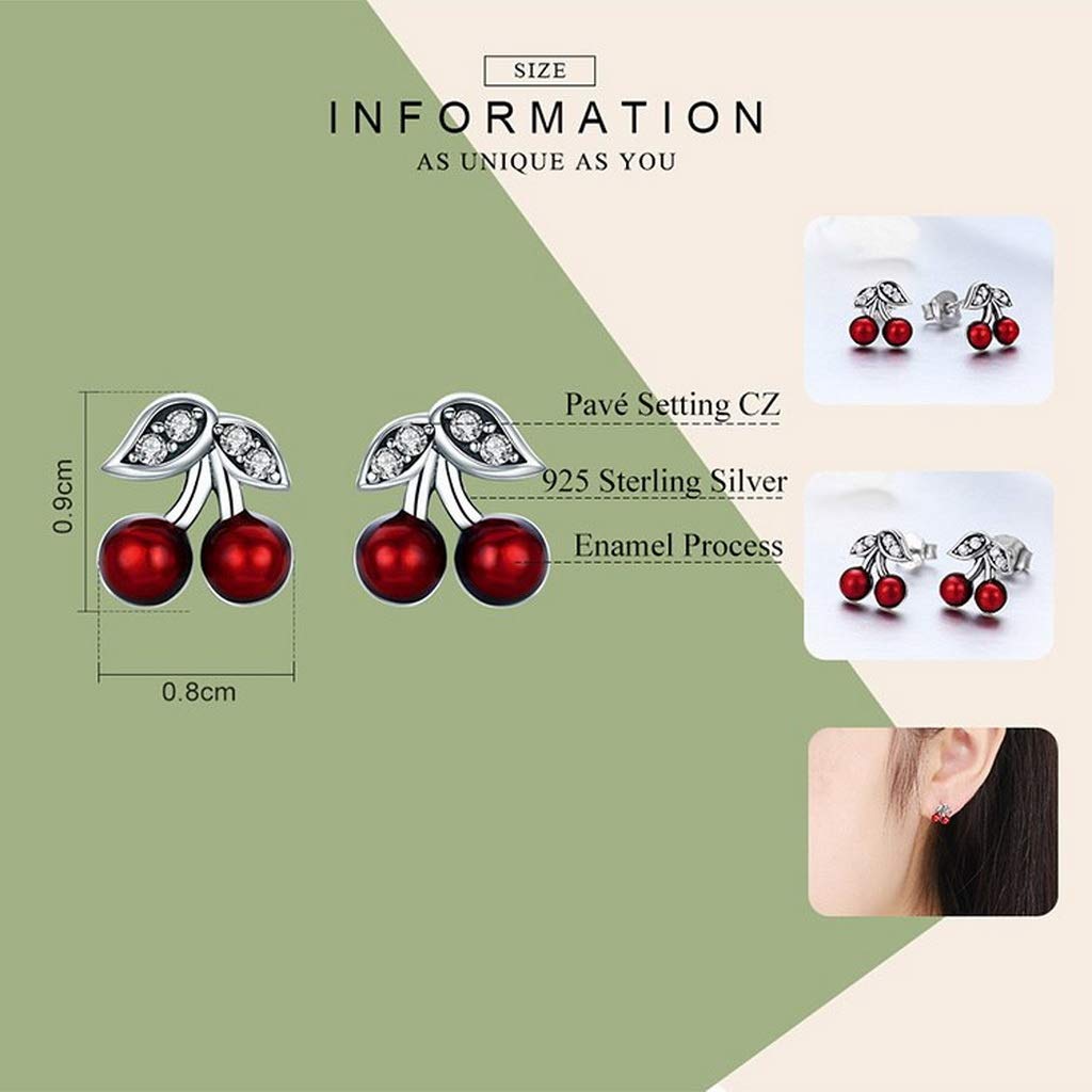 PAHALA 925 Sterling Silver Summer Red Cherry Enamel With Crystal Earrings