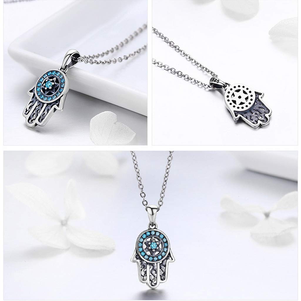 PAHALA 925 Sterling Silver Trendy Fatima Guarding Hand Pendant Necklace