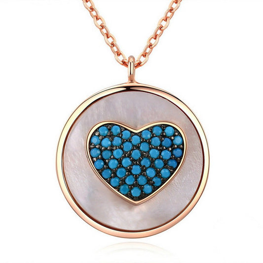 PAHALA 925 Sterling Silver Rose Gold Heart WithBlue Crystals Pendant Necklace