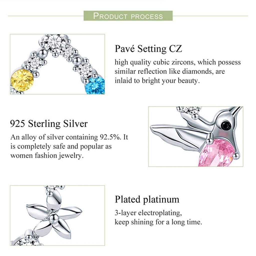 PAHALA 925 Sterling Silver Hummingbird Colorful CrystalS Stud Earrings