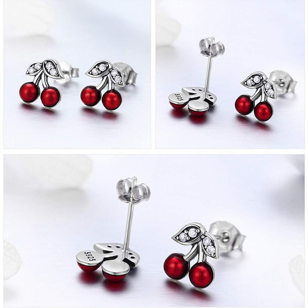 PAHALA 925 Sterling Silver Summer Red Cherry Enamel With Crystal Earrings