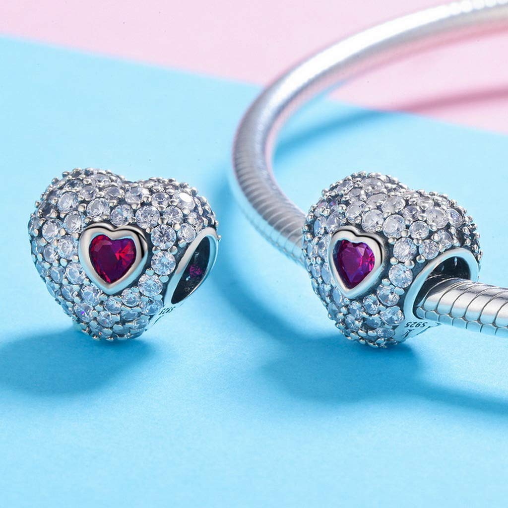 PAHALA 925 Strling Silver Only You Red Heart with Crystals Charms Charm