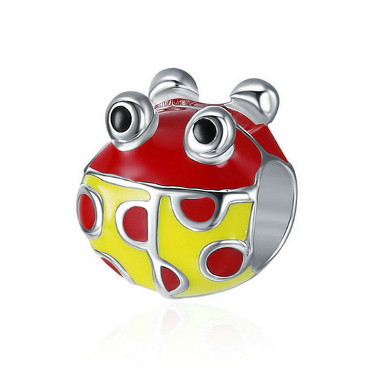 PAHALA 925 Sterling Silver Lovely Ladybug Red Yellow Enamel Charm Bead