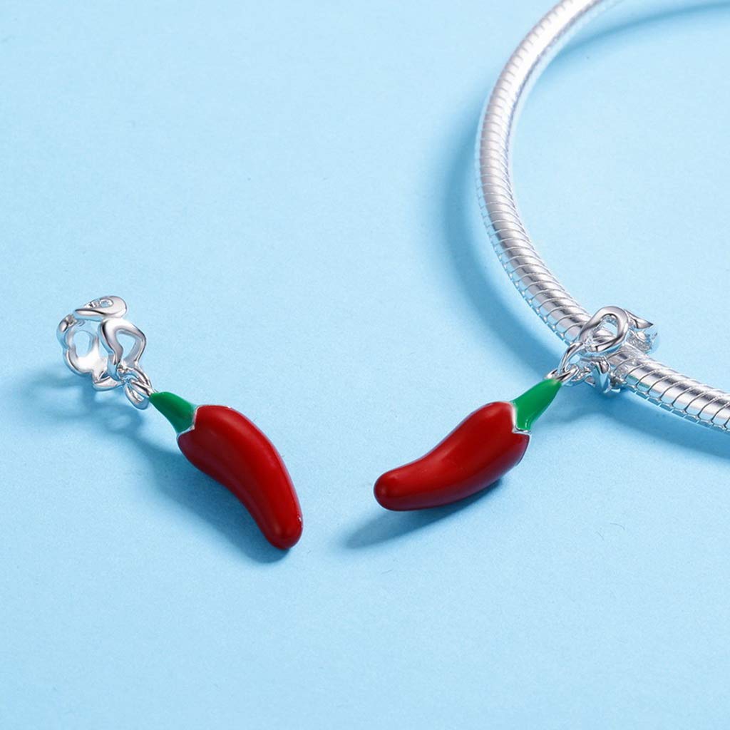 PAHALA 925 Sterling Silver Enamel Red Chili Pepper Charm Bead