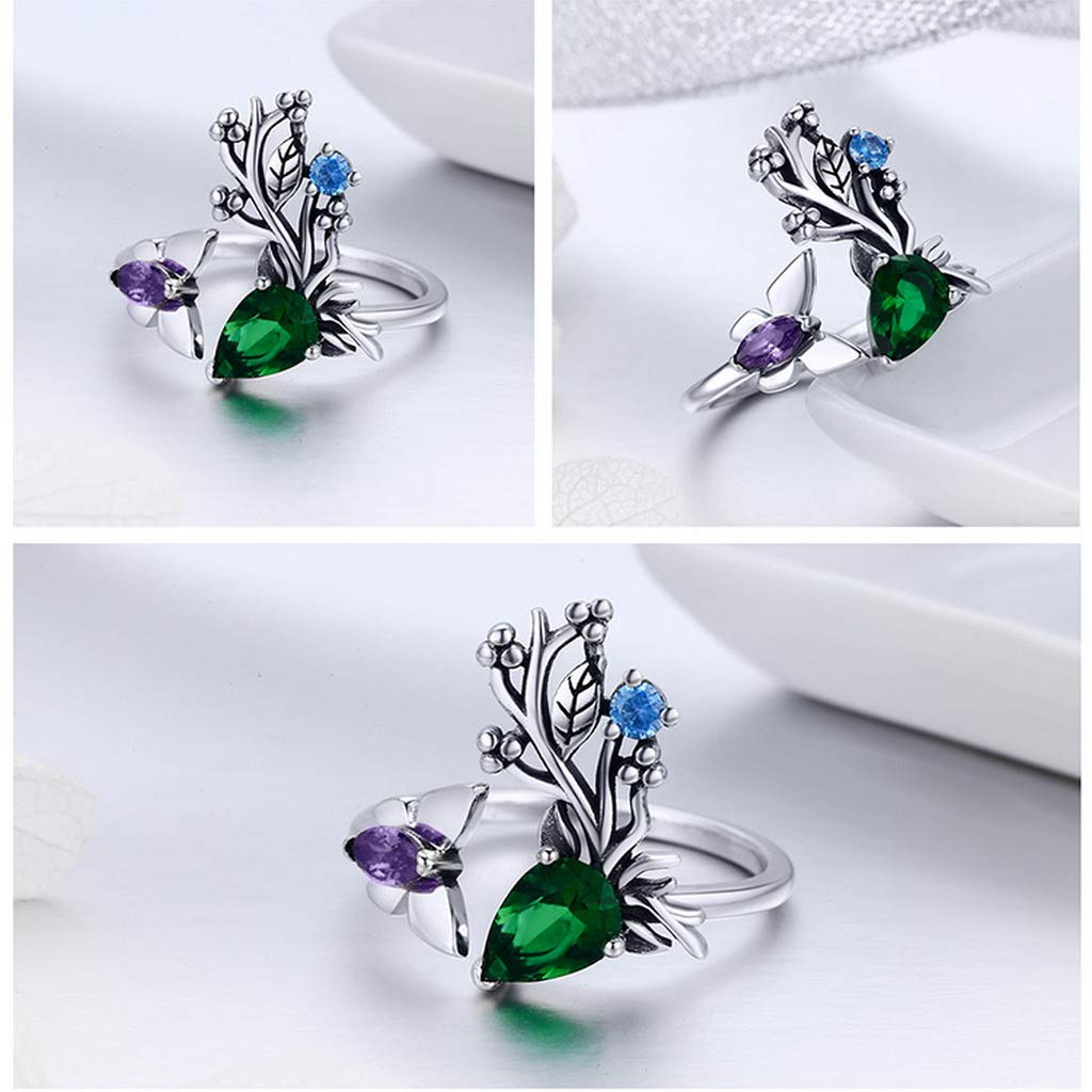 PAHALA 925 Strling Silver Butterfly Spring Garden Crystals Finger Weeding Party Ring