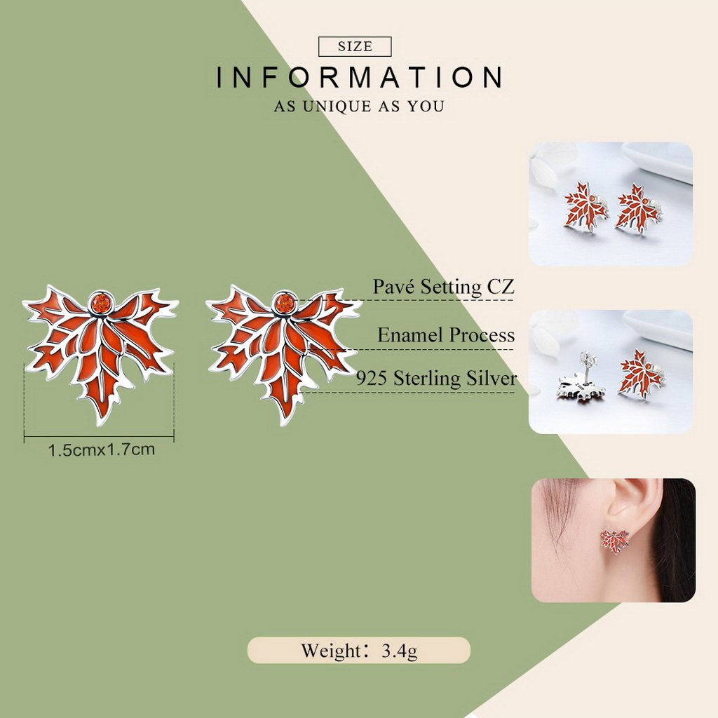 PAHALA 925 Sterling Silver Red Enamel Autumn Maple Tree Stud Earrings