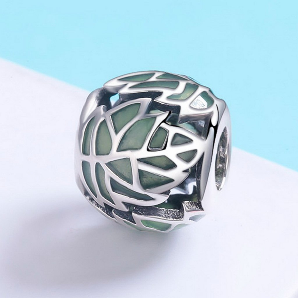 PAHALA 925 Sterling Silver Tree Leaves Green Enamel Charm Bead