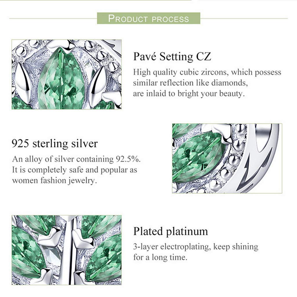 PAHALA 925 Strling Silver Tree Leaves Green Crystals Charm