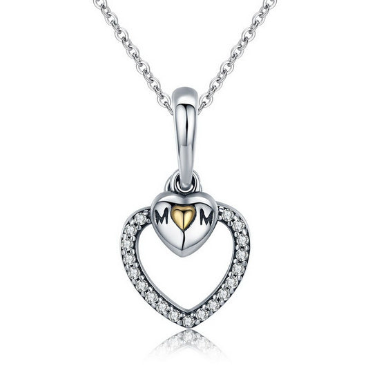 PAHALA 925 Sterling Silver Mom Love Heart with Crystals Clear CZ Pendant Necklace