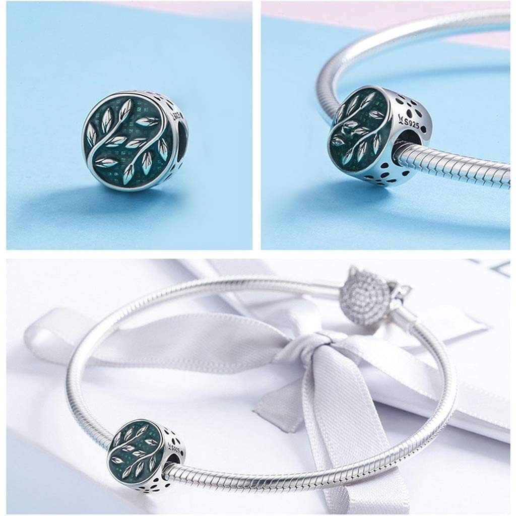 PAHALA 925 Strling Silver Green Enamel Tree Leaves Charms Beads