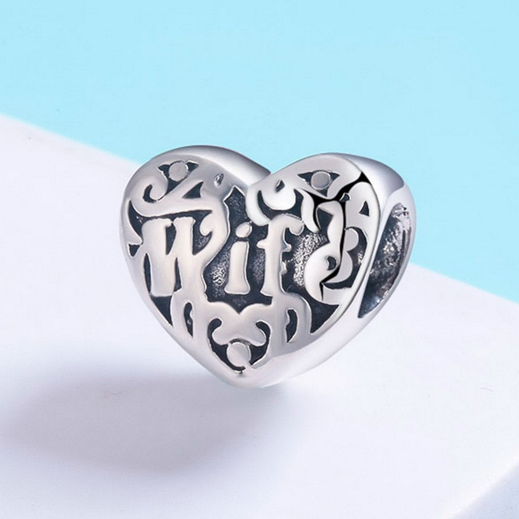 PAHALA 925 Sterling Silver My Darling Wife Sweet Heart Charm Bead