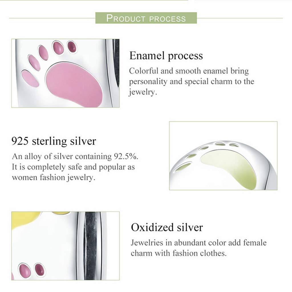 PAHALA 925 Strling Silver Colorful Enamel Footprints Charm Bead