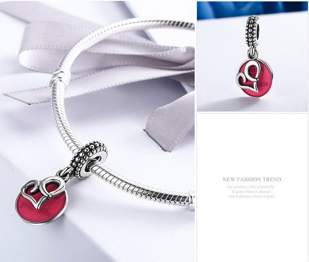 PAHALA 925 Strling Silver with You Red Heart with Crystals Charms Fit Bracelets Necklace