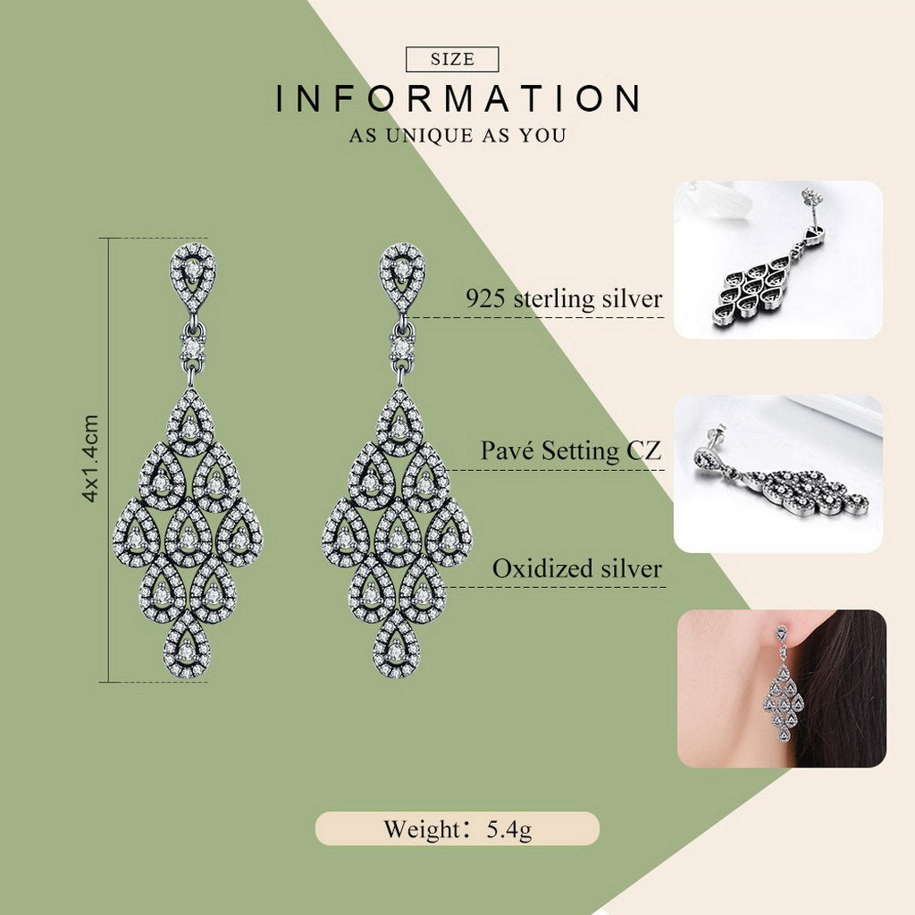 PAHALA 925 Sterling Silver Cascading Glamour With Crystals Long Drop Earrings