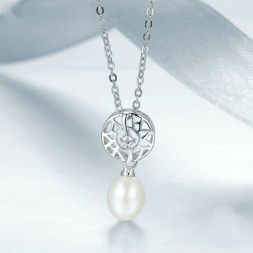 PAHALA 925 Sterling Silver Shimmering Openwork with Freshwater Pearl Pendant Necklace