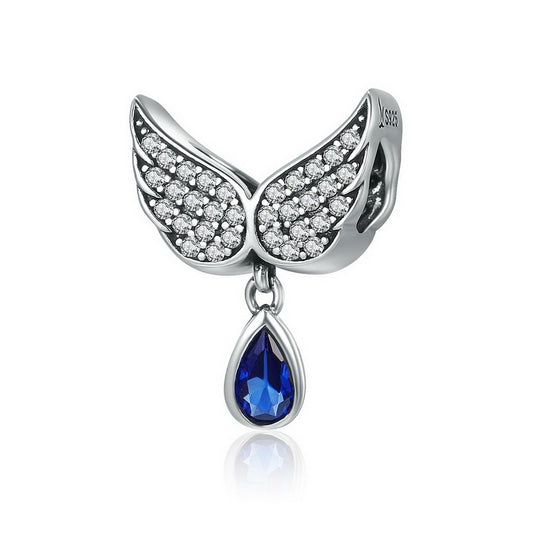 PAHALA 925 Sterling Silver Angel Wings Feather Pendant Crystals Charm Bead
