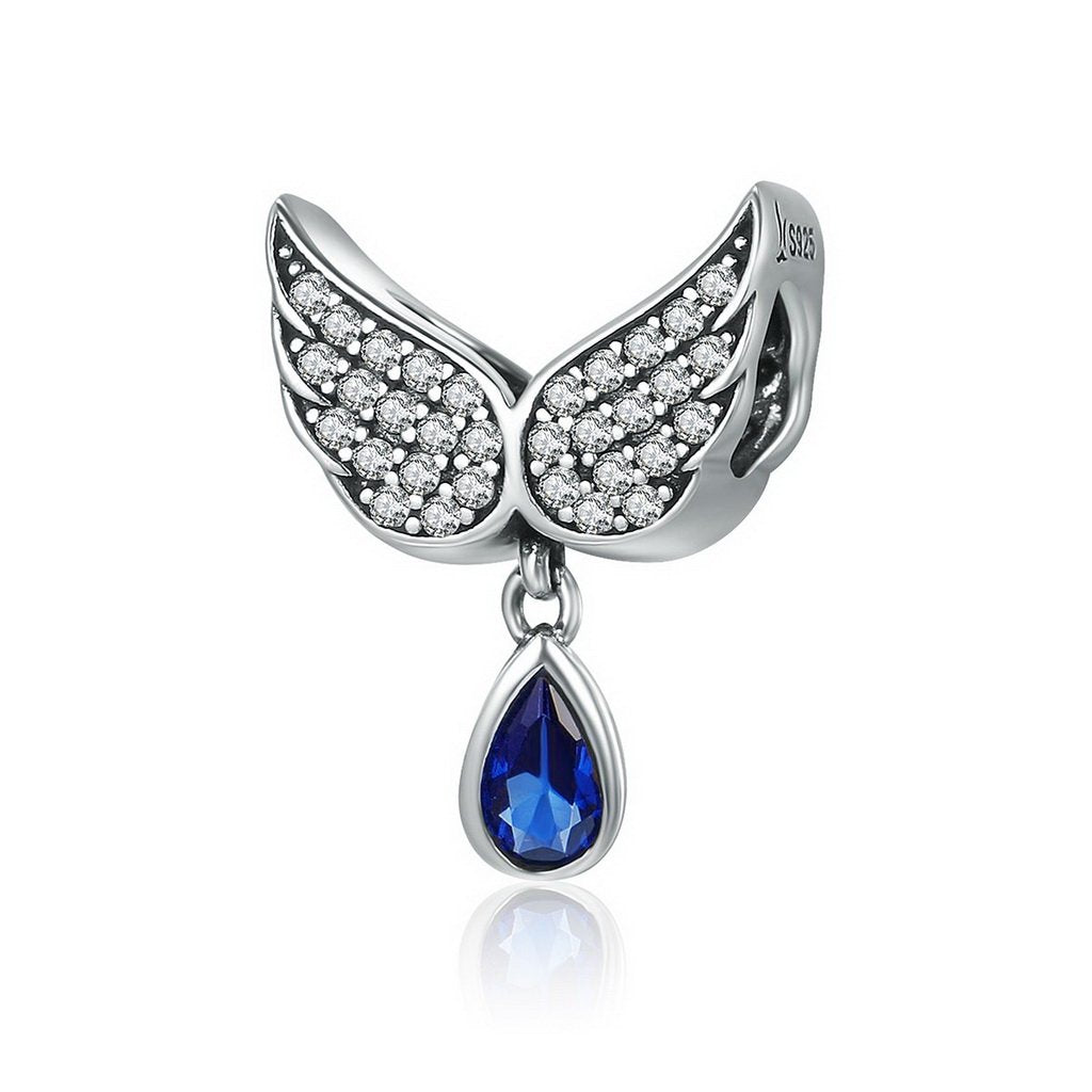 PAHALA 925 Sterling Silver Angel Wings Feather Pendant Crystals Charm Bead
