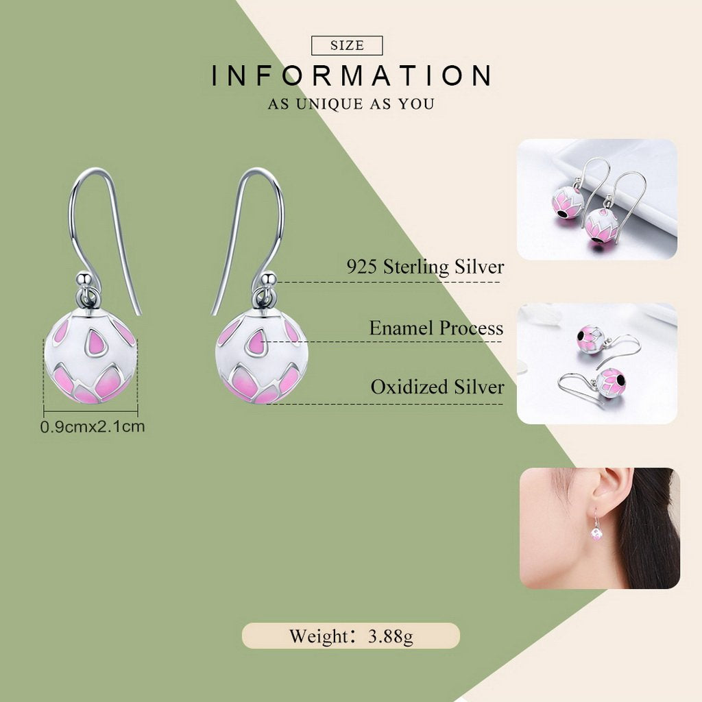 PAHALA 925 Sterling Silver Pink Enamel Flowers Drop Earrings