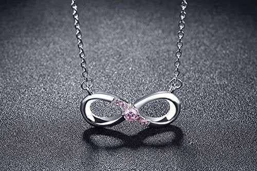 PAHALA 925 Sterling Silver Forever Love with Pink Crystals Clear CZ Pendant Necklace