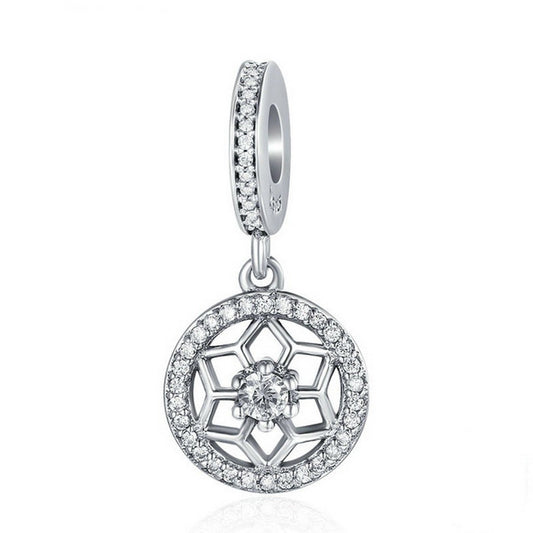 PAHALA 925 Sterling Silver Snowflake Flower with Crystal Charm Bead Fit Bracelet