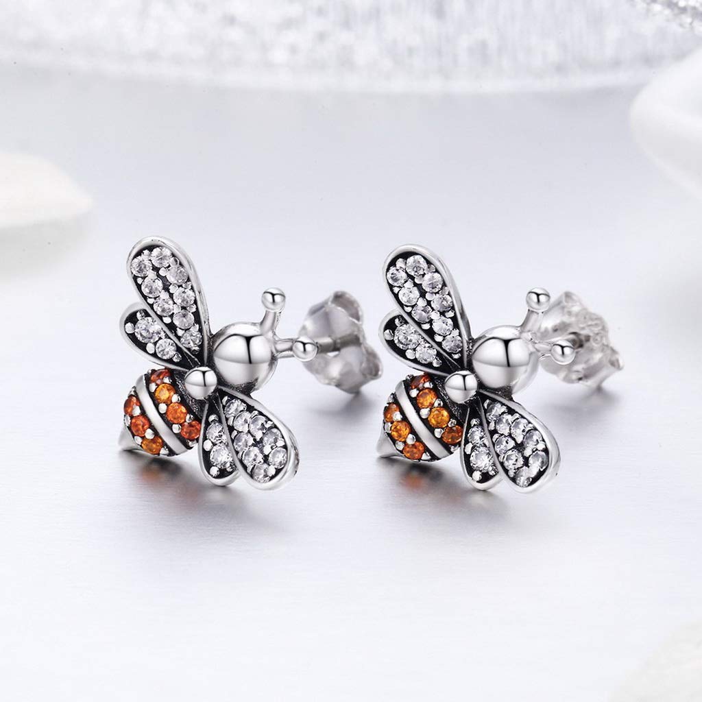 PAHALA 925 Sterling Silver Cute Bee Story Crystal Stud Earrings