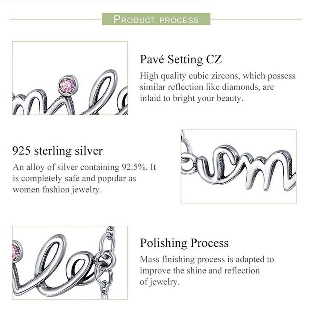 PAHALA 925 Sterling Silver Smile with Pink Crystals Pendant Necklace