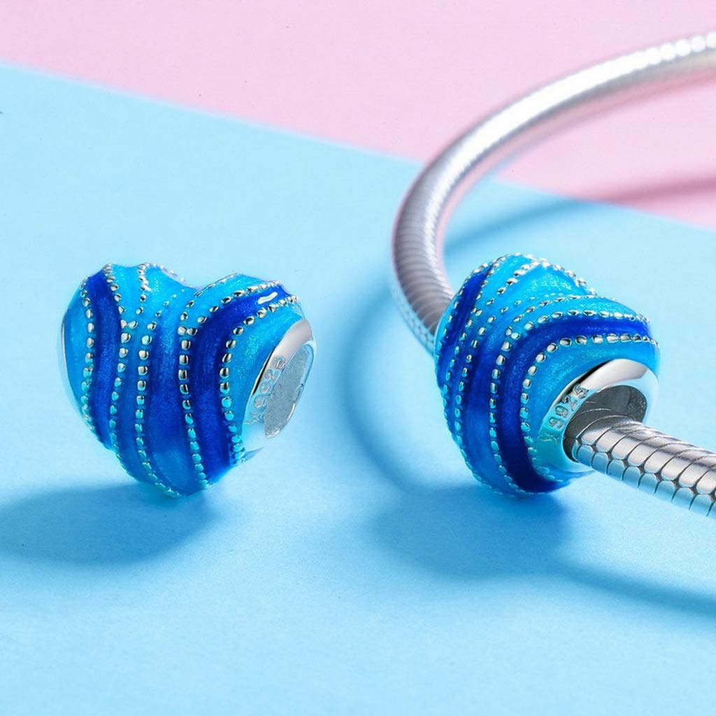 PAHALA 925 Strling Silver Blue Enamel Heart Charms Charm