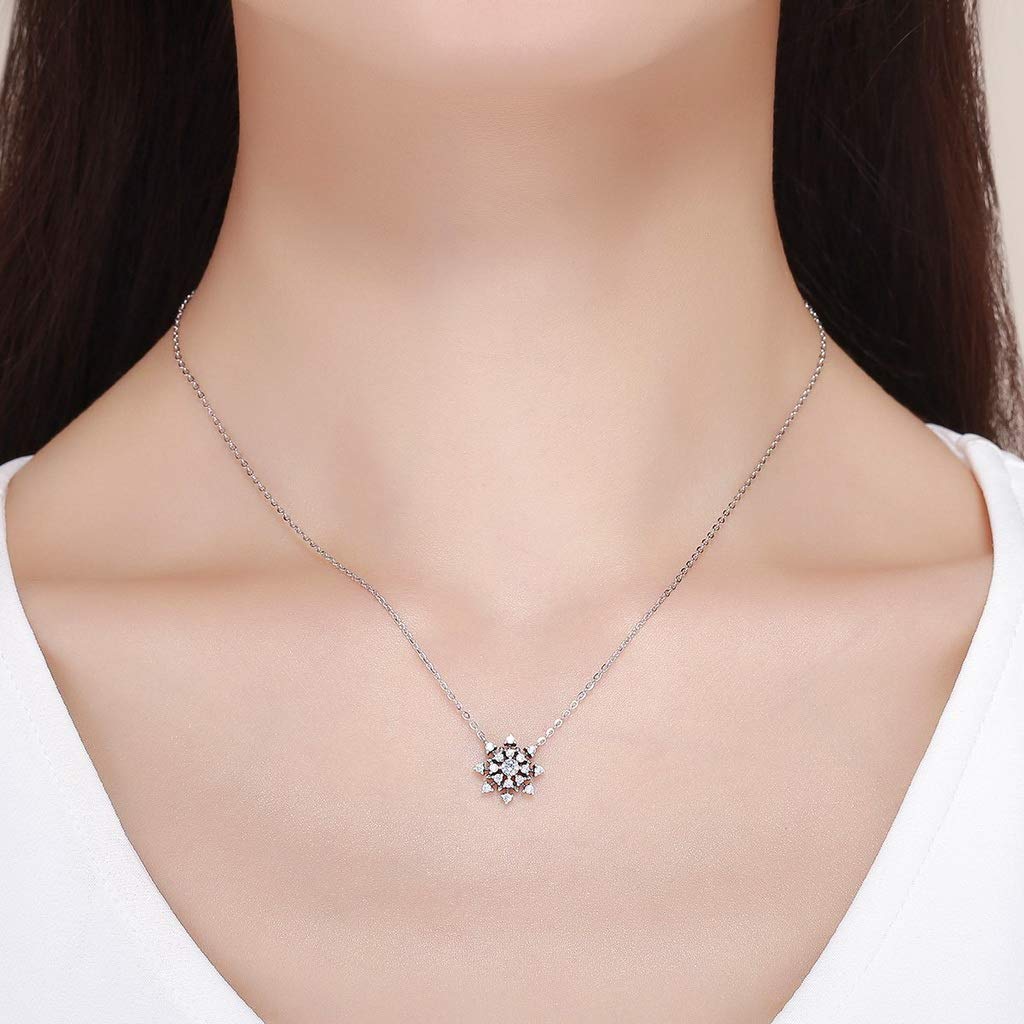 PAHALA 925 Sterling Silver Luminous Snowflake Crystals Pendant Necklace