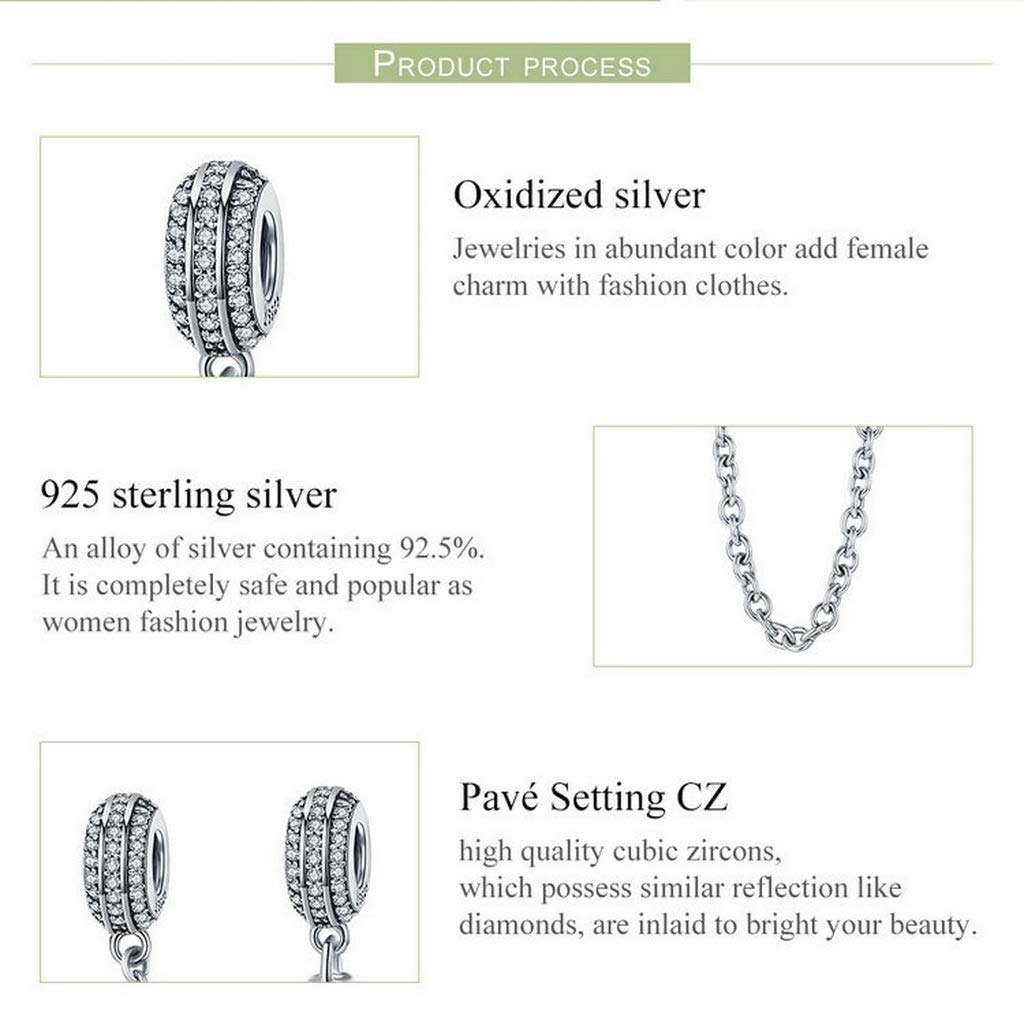 PAHALA 925 Sterling Silver Round Chain with Crystals Safety Chain Charm