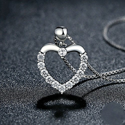 PAHALA 925 Sterling Silver Lovely Heart with Crystals Pendant Necklace
