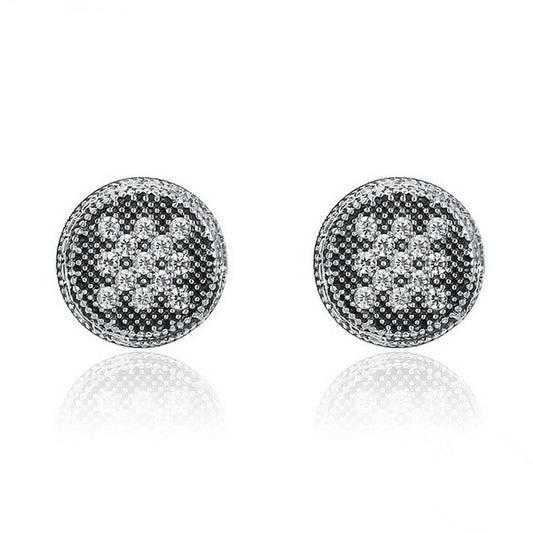 PAHALA 925 Sterling Silver Mosaic Round With Crystals Party Wedding Stud Earrings
