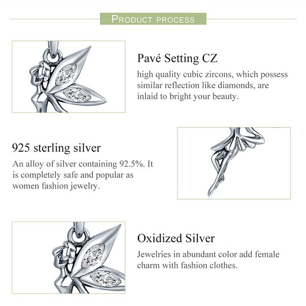 PAHALA 925 Sterling Silver Flower Fairy Dangle Pendant Charm Bead