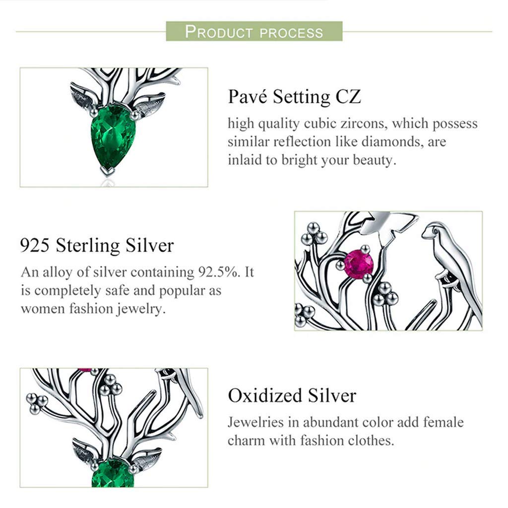 PAHALA 925 Sterling Silver Elk Legend Crystal Tree Leaves Earrings