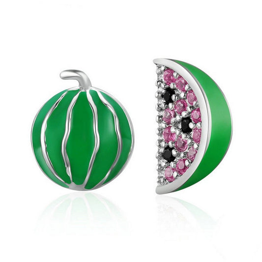 PAHALA 925 Sterling Silver Fruit Watermelon With Crystals Party Wedding Stud Earrings