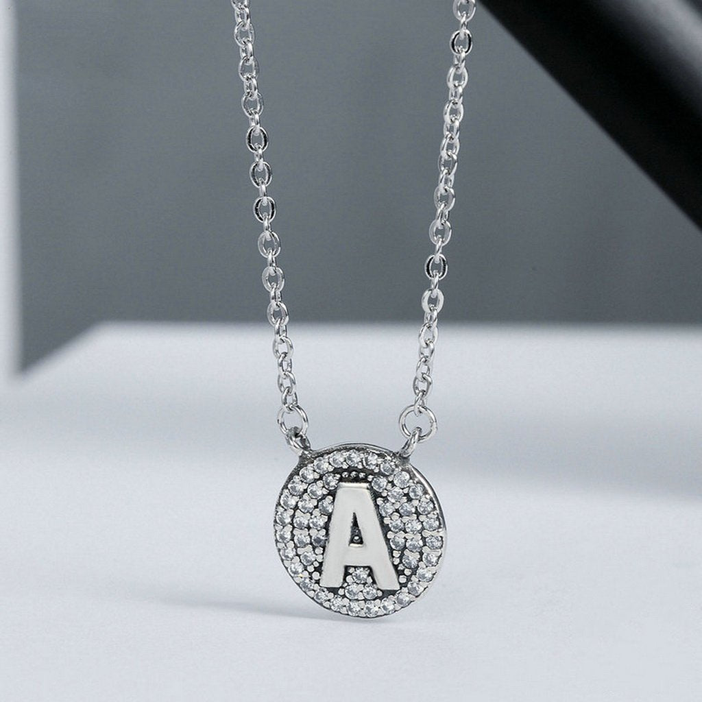 PAHALA 925 Sterling Silver Unique Letter A with Crystals Pendant Necklace