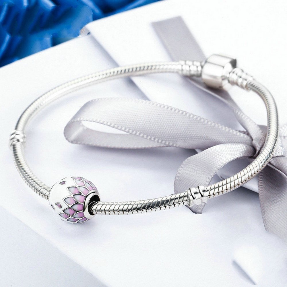 PAHALA 925 Strling Silver Gradual Pink White Enamel Charms Fit Bracelets Necklace