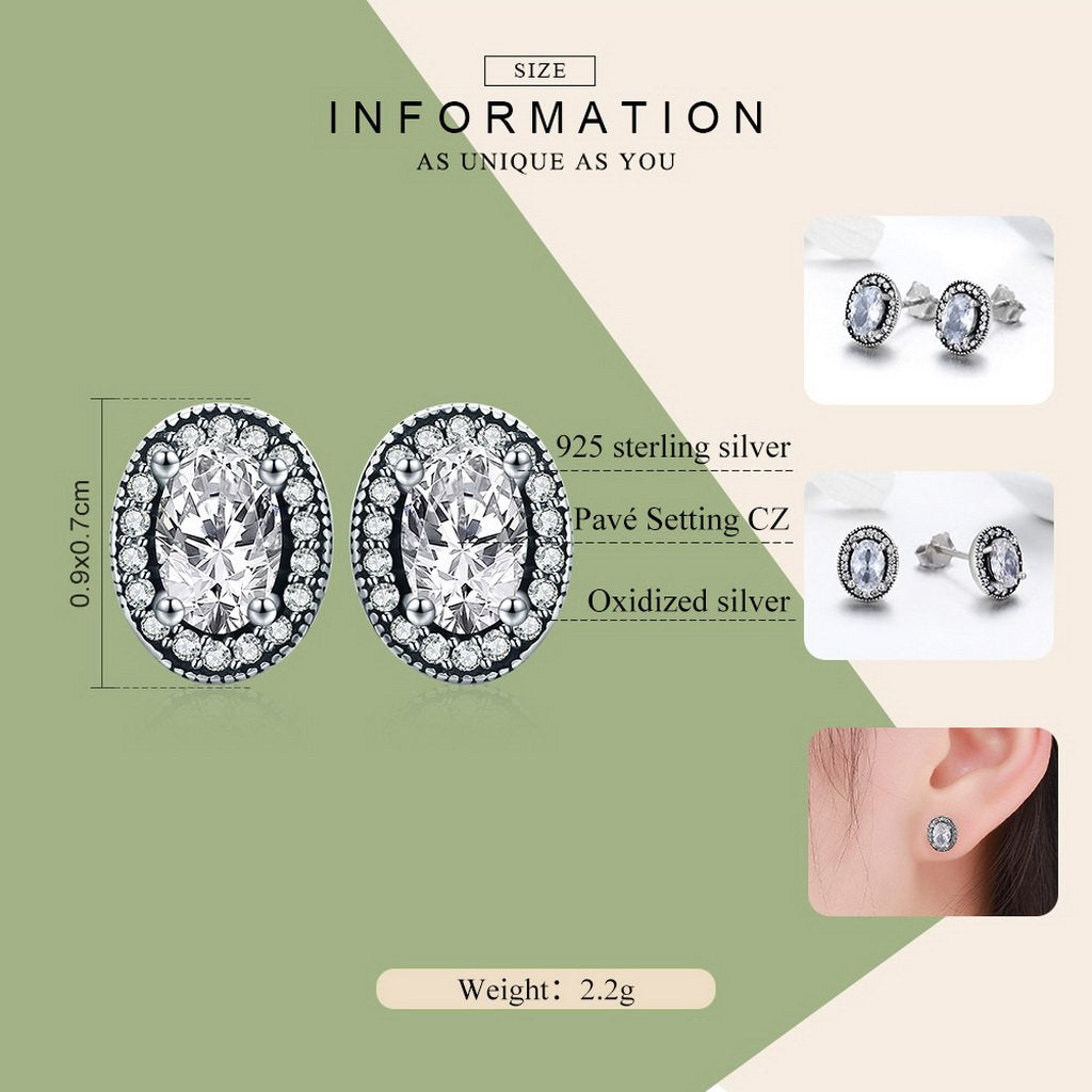 PAHALA 925 Sterling Silver Love Round With Crystals Stud Earrings