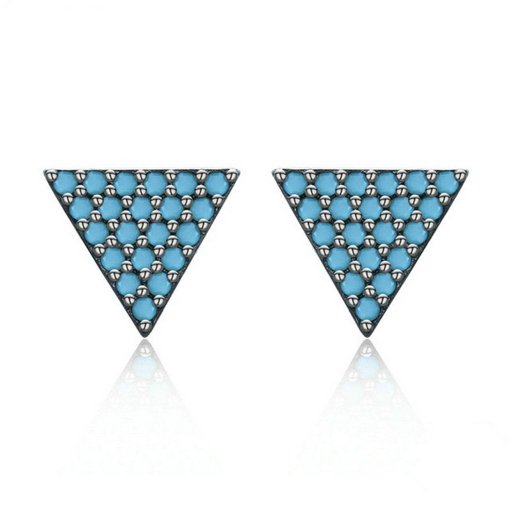 PAHALA 925 Sterling Silver Unique Triangle With Blue Crystals Party Wedding Stud Earrings