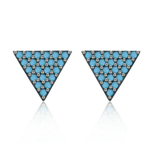 PAHALA 925 Sterling Silver Unique Triangle With Blue Crystals Party Wedding Stud Earrings