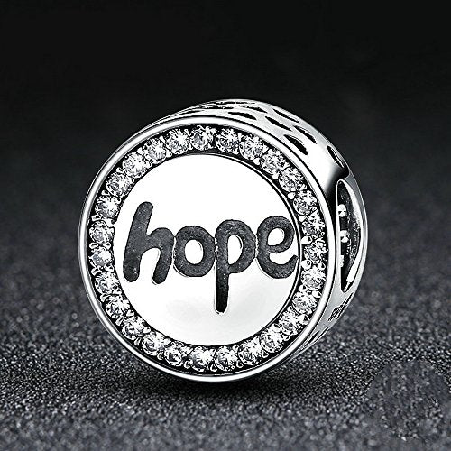 PAHALA 925 Strling Silver Hope with Crystals Charms Pendant Fit Bracelets Necklace
