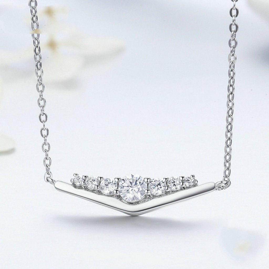 PAHALA 925 Sterling Silver Triangle with Crystals Clear CZ Pendant Necklace