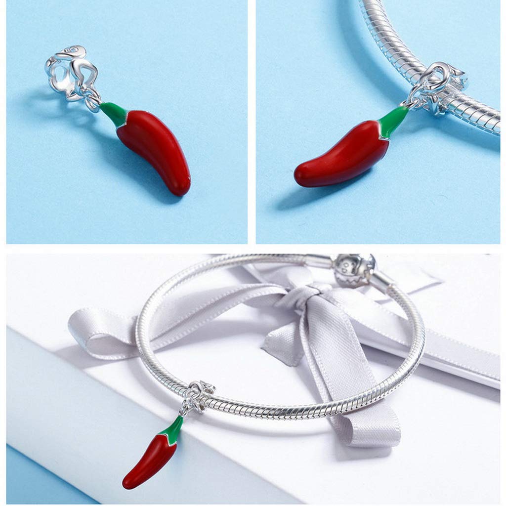 PAHALA 925 Sterling Silver Enamel Red Chili Pepper Charm Bead