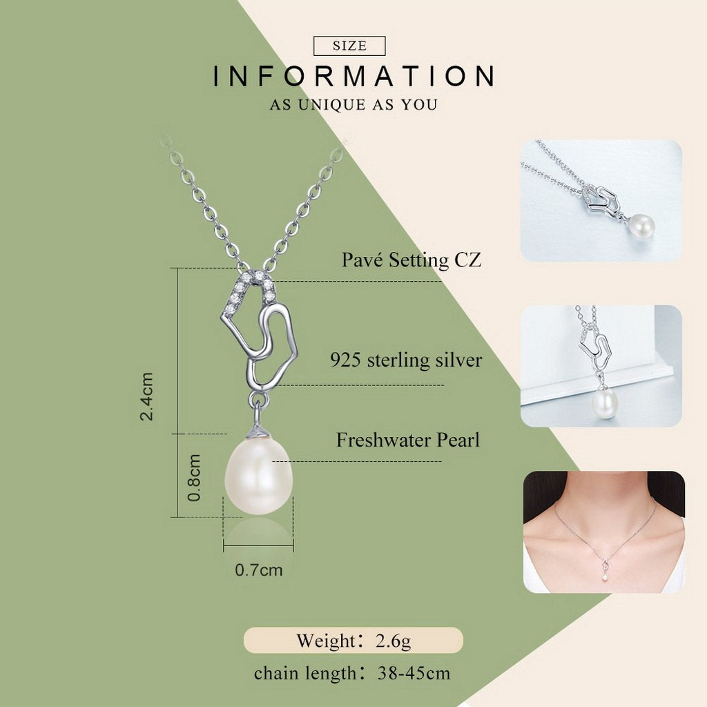 PAHALA 925 Sterling Silver Double Hearts with Crystals Pearl Pendant Necklace