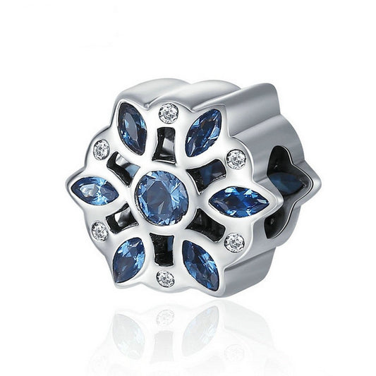 PAHALA 925 Sterling Silver Glittering Snowflake with Blue Crystals Charm Bead
