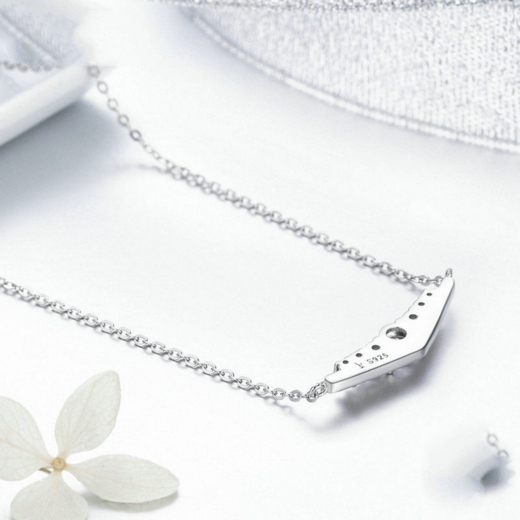 PAHALA 925 Sterling Silver Triangle with Crystals Clear CZ Pendant Necklace