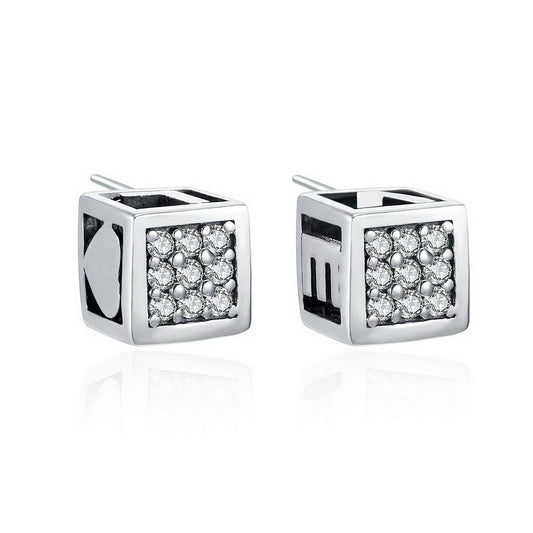 PAHALA 925 Sterling Silver Love Heart Square With Crystals Stud Earrings