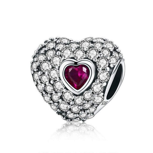 PAHALA 925 Strling Silver Only You Red Heart with Crystals Charms Charm