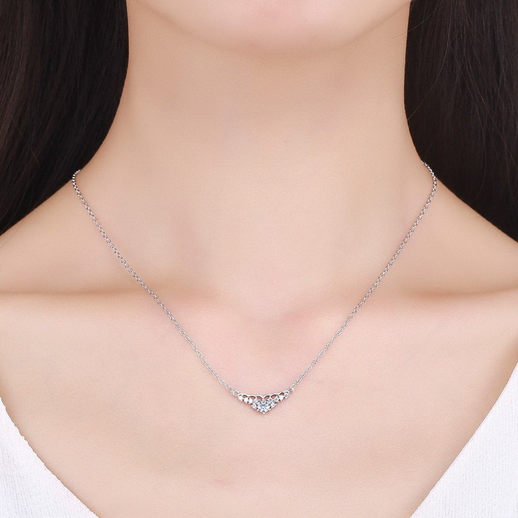 PAHALA 925 Sterling Silver Fairytale Tiara with Crystals Clear CZ Pendant Necklace